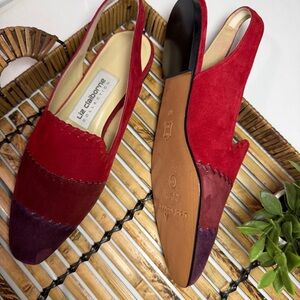 Liz Claiborne Collection Suede Colorblock Slingback Flats Red Burgundy Spain 8